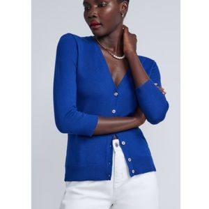 GAP Blue Button Down Cardigan with V-neckline and Ribbed Hems.